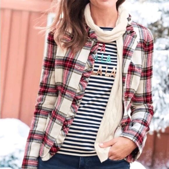 NWT Talbots Shetland Plaid Ruffle Trim Wool Jacket Size 8 - Picture 2 of 13